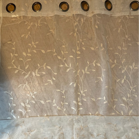 Sheer Curtains with Beige Leaf Pattern (2 Panels) 70WX82L - Picture 2 of 4